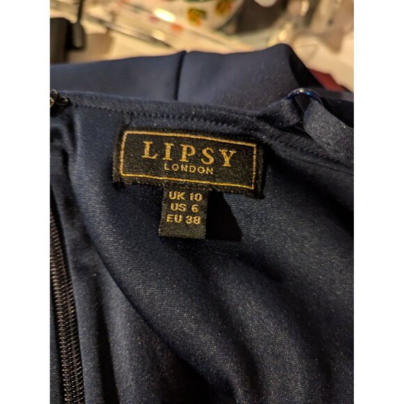 Lipsy London US 6 Floral Embroidered Navy Off-Shoulder Dress bodycon party - Picture 3 of 5